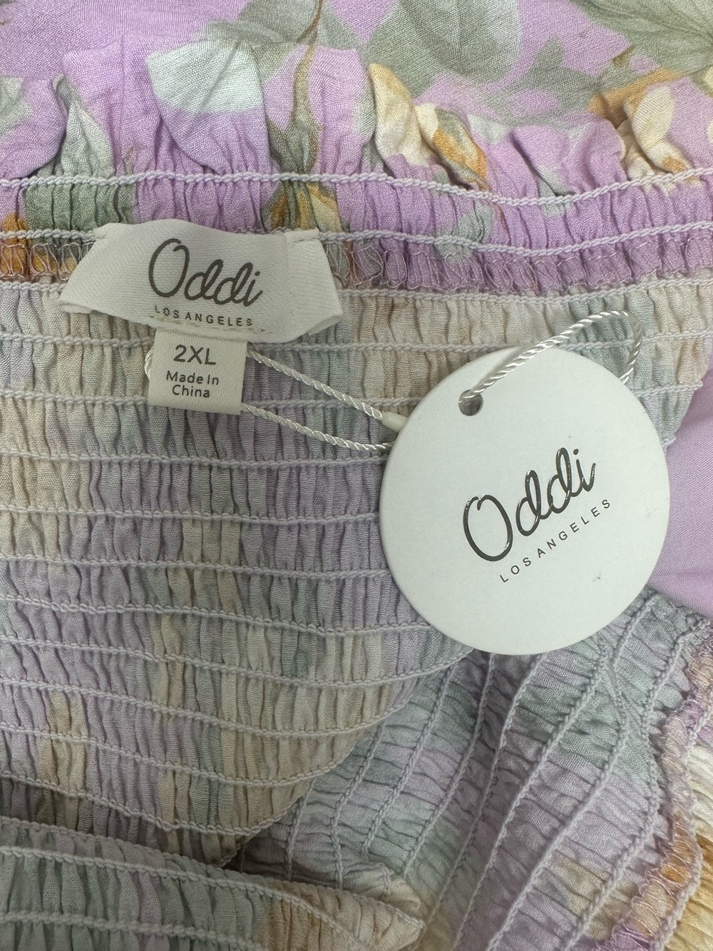 Oddi Los Angeles | Floral Smocked Cotton Maxi Dress Cottagecore Puff Sleeve 2XL - Picture 5 of 7